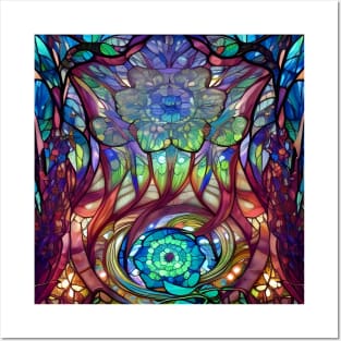 Beautiful Colorful Stained Glass Roses Posters and Art